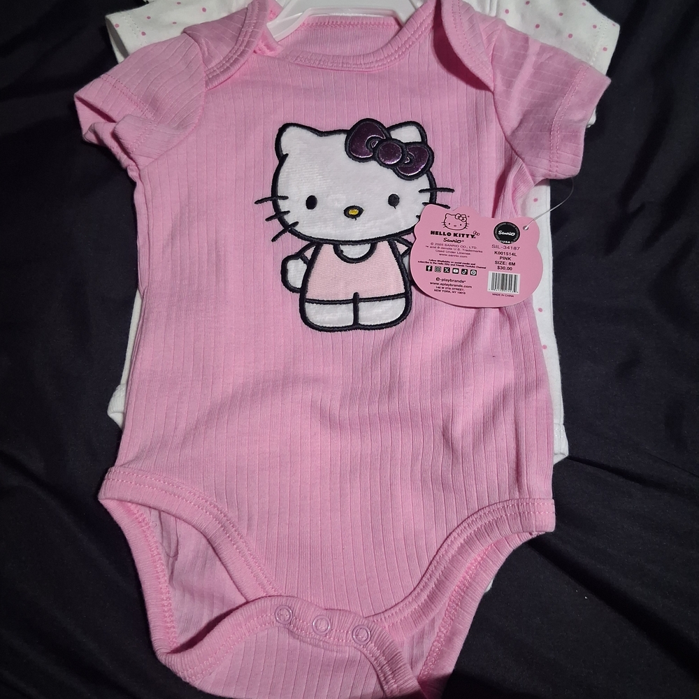 Hello Kitty Pink Ribbed Onesie with Embroidered Character